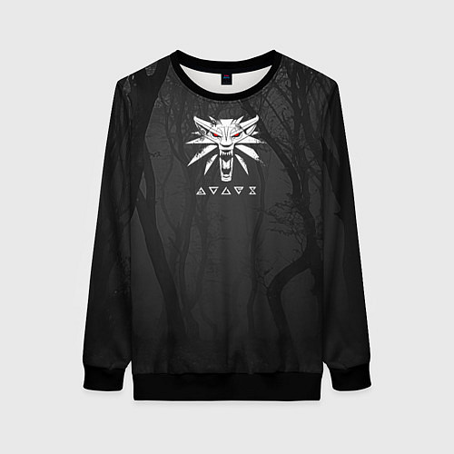 Женский свитшот БЕЛЫЙ ВОЛК В ЛЕСУ ВЕДЬМАК / 3D-Черный – фото 1