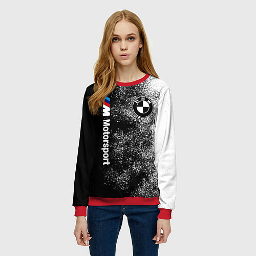 Женский свитшот БМВ Черно-белый логотип / 3D-Красный – фото 3
