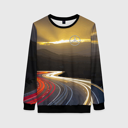 Женский свитшот Ночная трасса, Мерседес / 3D-Черный – фото 1