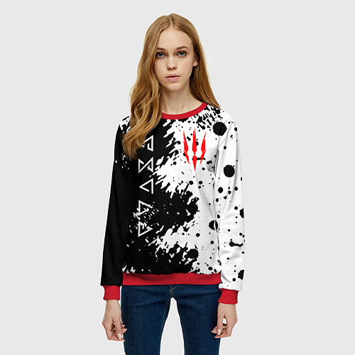 Женский свитшот The Witcher black & white / 3D-Красный – фото 3