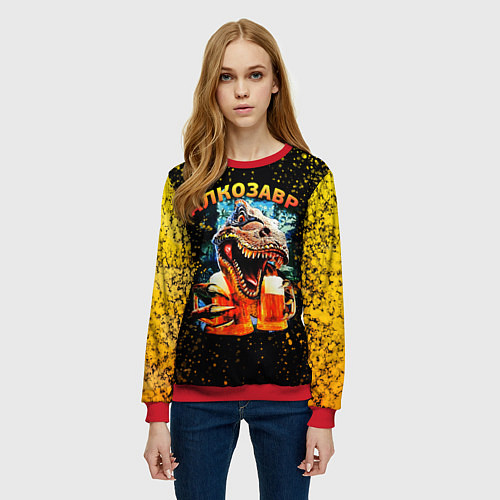 Женский свитшот Алкозавр динозавр / 3D-Красный – фото 3