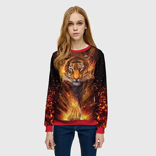 Женский свитшот Огненный тигр Сила огня / 3D-Красный – фото 3