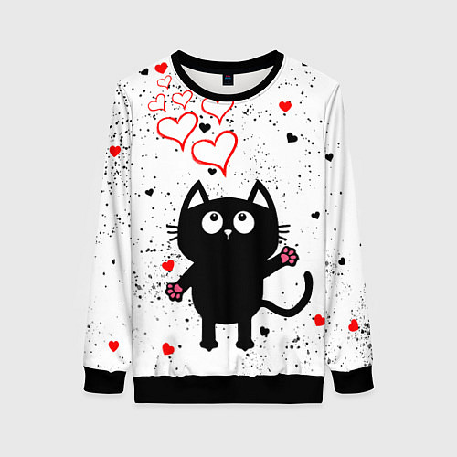 Женский свитшот Влюблённый котик Cat Love / 3D-Черный – фото 1