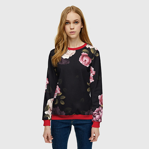 Женский свитшот РОЗЫ И ПИОНЫ / 3D-Красный – фото 3