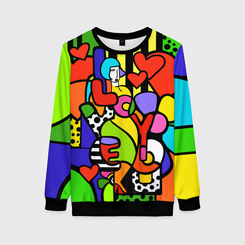 Женский свитшот Romero Britto - love you / 3D-Черный – фото 1