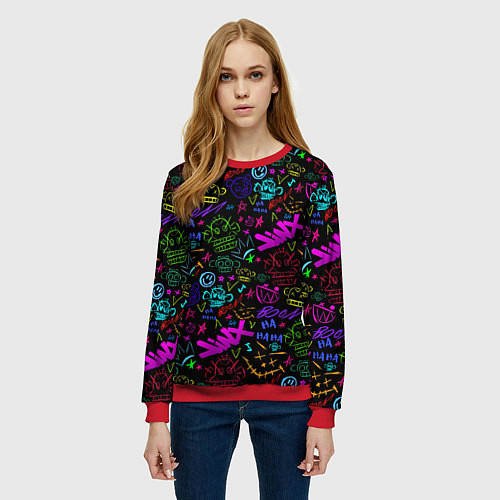 Женский свитшот League Of Legends - Arcane неоновые логотипы / 3D-Красный – фото 3