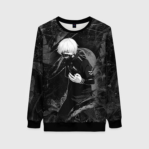 Женский свитшот Токийский Гуль Канеки Кен ЧБ / 3D-Черный – фото 1