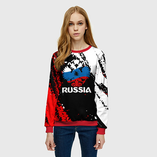 Женский свитшот Russia Герб в цвет Флага / 3D-Красный – фото 3