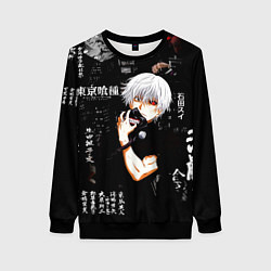 Женский свитшот Токийский Гуль на фоне Иероглифов Tokyo Ghoul