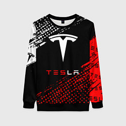 Свитшот женский Tesla - Logo Pattern, цвет: 3D-черный