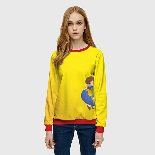 Женский свитшот Мальчик из советского Атласа Мир / 3D-Красный – фото 3