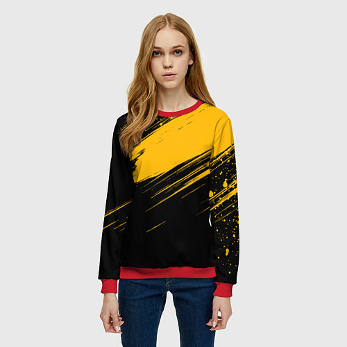 Женский свитшот Black and yellow grunge / 3D-Красный – фото 3