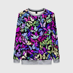 Свитшот женский Витражные бабочки, цвет: 3D-меланж