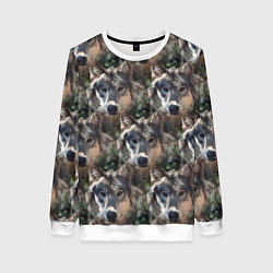 Свитшот женский Волки клипарт wolfs, цвет: 3D-белый