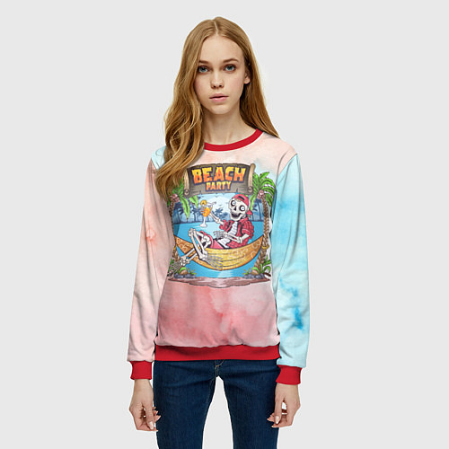 Женский свитшот Скелет на отдыхе / 3D-Красный – фото 3