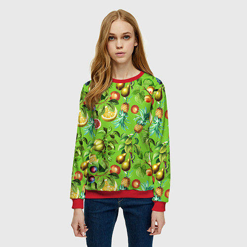 Женский свитшот Сочные фрукты паттерн / 3D-Красный – фото 3