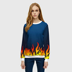 Свитшот женский Пламя огня синий фон, цвет: 3D-белый — фото 2