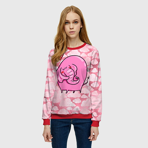 Женский свитшот Розовый влюбленный слон / 3D-Красный – фото 3