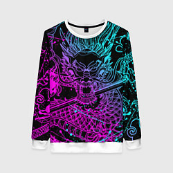 Свитшот женский НЕОНОВЫЕ ДРАКОНЫ NEON DRAGON БРЫЗГИ КРАСОК, цвет: 3D-белый