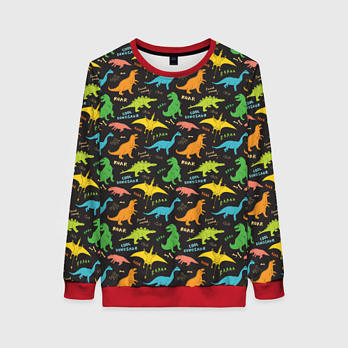 Женский свитшот Разноцветные Динозавры / 3D-Красный – фото 1