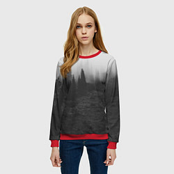Свитшот женский Туманный лес - туман, цвет: 3D-красный — фото 2