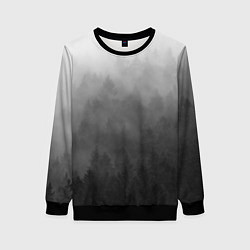 Свитшот женский Темный лес - туман, цвет: 3D-черный