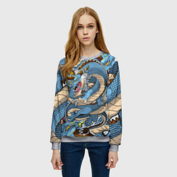 Свитшот женский Синий дракон-монст, цвет: 3D-меланж — фото 2