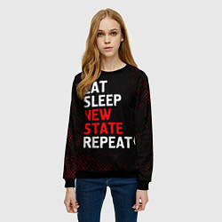 Свитшот женский Eat Sleep New State Repeat - Потертости, цвет: 3D-черный — фото 2