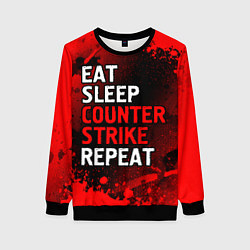 Свитшот женский Eat Sleep Counter Strike Repeat Брызги, цвет: 3D-черный