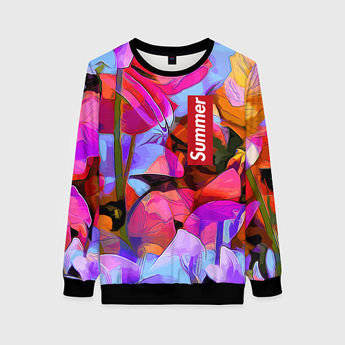 Женский свитшот Красочный летний цветочный паттерн Summer color pa / 3D-Черный – фото 1