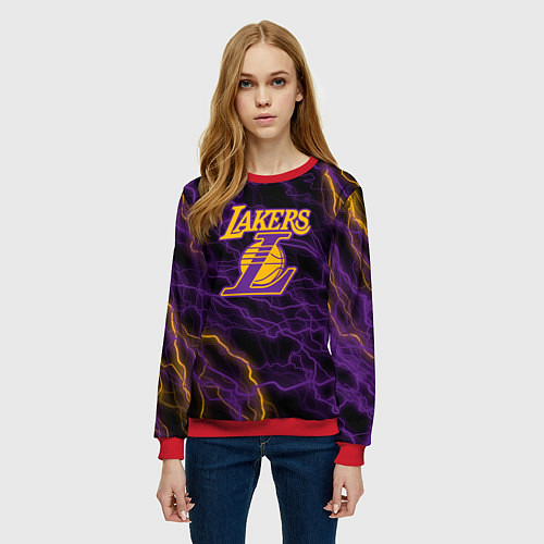 Женский свитшот Лейкерс Lakers яркие молнии / 3D-Красный – фото 3