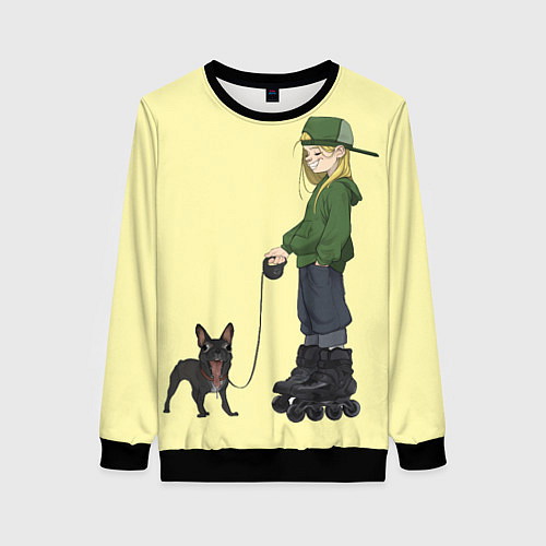 Женский свитшот Девочка и собака-улыбака / 3D-Черный – фото 1