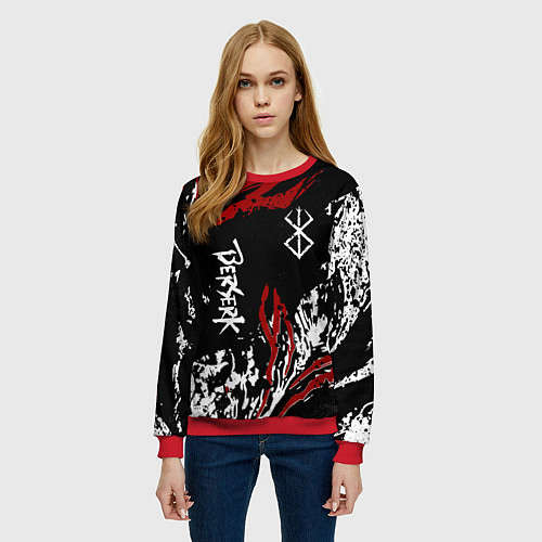 Женский свитшот BERSERK BLACK MASK - БЕРСЕРК ЧЁРНАЯ МАСКА / 3D-Красный – фото 3