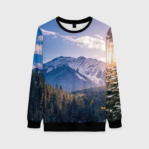 Женский свитшот Горы Лес Солнце / 3D-Черный – фото 1