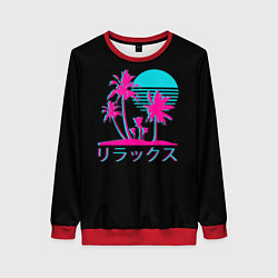 Свитшот женский Неоновые пальмы Иероглифы Neon Palm Tree, цвет: 3D-красный