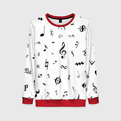 Женский свитшот Нотные Знаки Черные на Белом