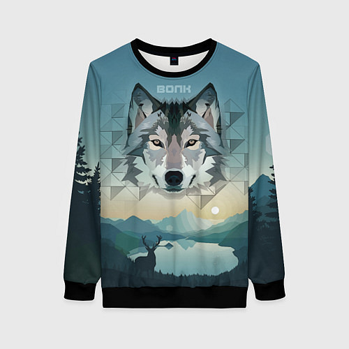 Женский свитшот Серый волк - голова / 3D-Черный – фото 1