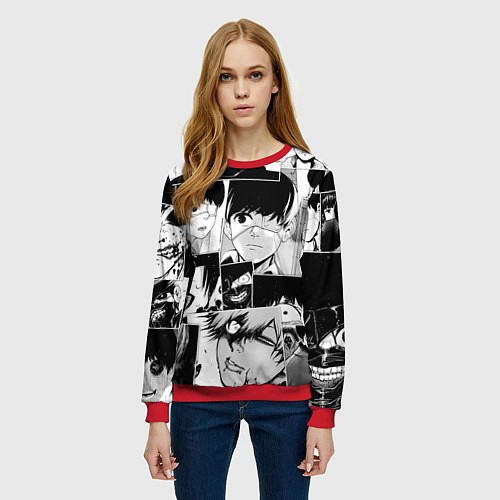 Женский свитшот Токийский гуль паттерн / 3D-Красный – фото 3