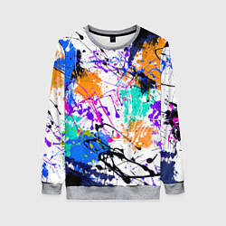Свитшот женский Брызги и мазки разноцветных красок на белом фоне, цвет: 3D-меланж
