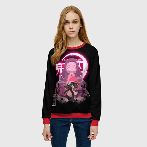 Женский свитшот НЕЗУКО КЛИНОК, РАССЕКАЮЩИЙ ДЕМОНОВ NEZUKO / 3D-Красный – фото 3