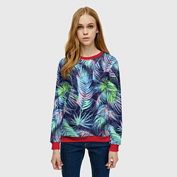 Свитшот женский Разноцветные Листья Пальм, цвет: 3D-красный — фото 2