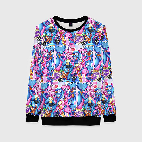 Женский свитшот POPPY PLAYTIME HAGGY WAGGY AND KISSY MISSY LOVE / 3D-Черный – фото 1