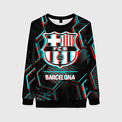Свитшот женский Barcelona FC в стиле Glitch на темном фоне, цвет: 3D-черный