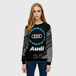 Свитшот женский Audi в стиле Top Gear со следами шин на фоне, цвет: 3D-черный — фото 2