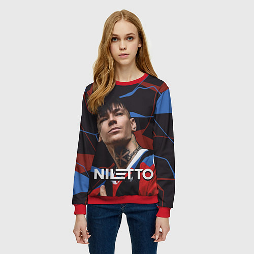 Женский свитшот Нилетто и красно-синие разводы / 3D-Красный – фото 3