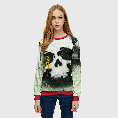 Женский свитшот Череп на поверхности в красках - Жёлтый / 3D-Красный – фото 3