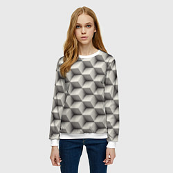 Свитшот женский 3D Куб Оптическая иллюзия 3D Cube, цвет: 3D-белый — фото 2