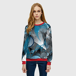 Свитшот женский Абстрактный серо-синий принт, цвет: 3D-красный — фото 2