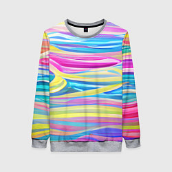Свитшот женский Многоцветные волны, цвет: 3D-меланж