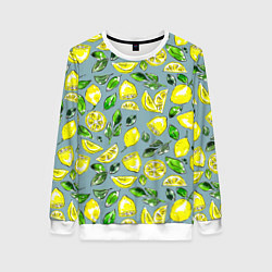 Свитшот женский Порезанные лимоны - паттерн, цвет: 3D-белый